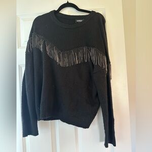 Express Black Sweater with Silver Fringe